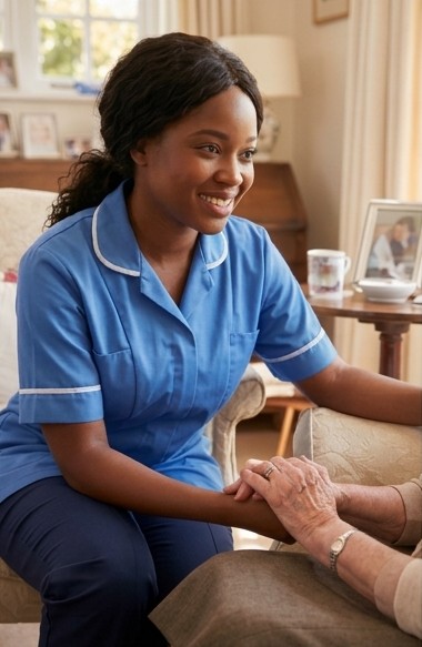 Caregiver nurse providing compassionate home healthcare support