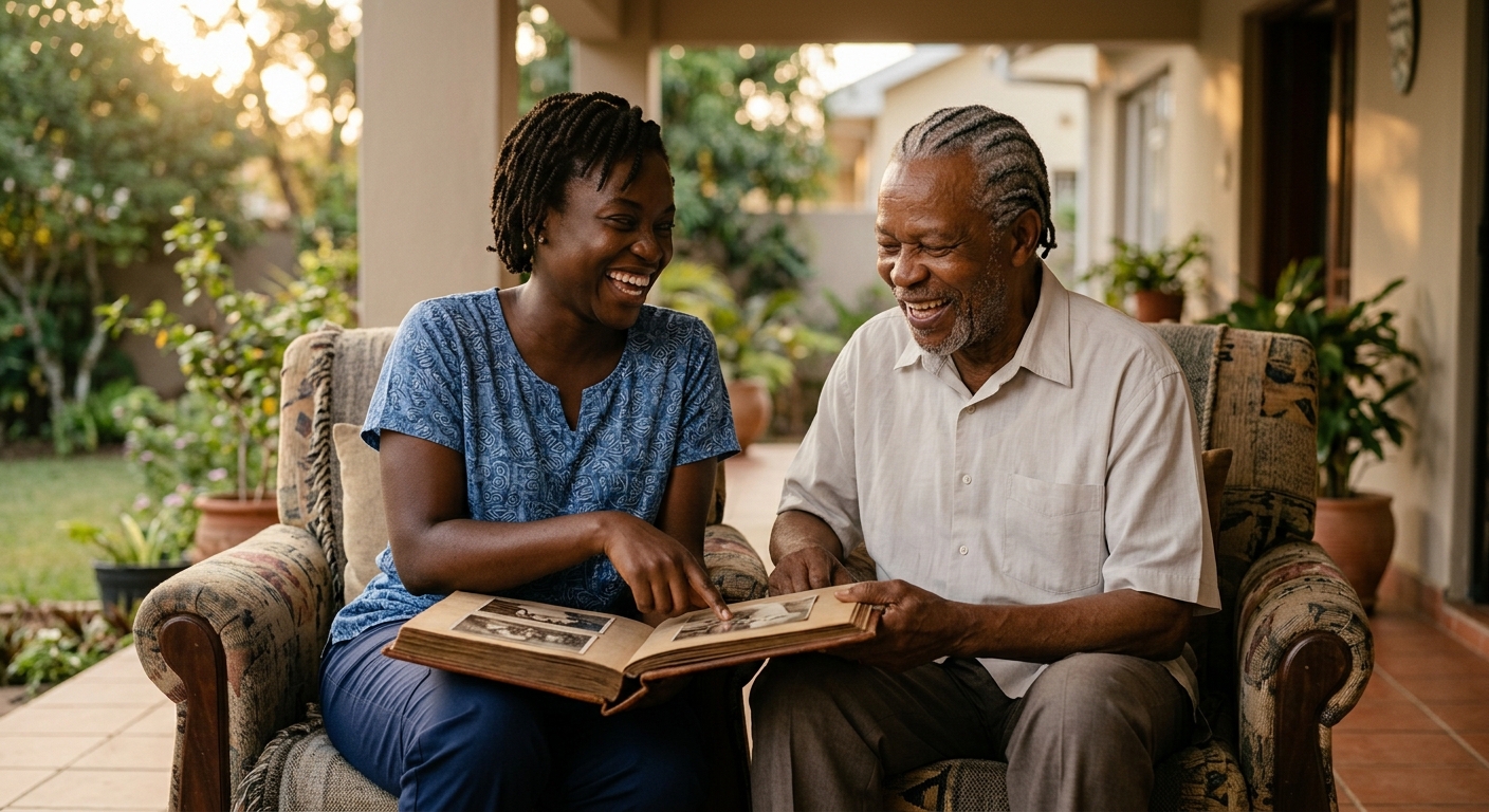 Caregiver supporting an older adult and family at home